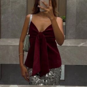 Zara Elegant Burgundy Velvet Bow top